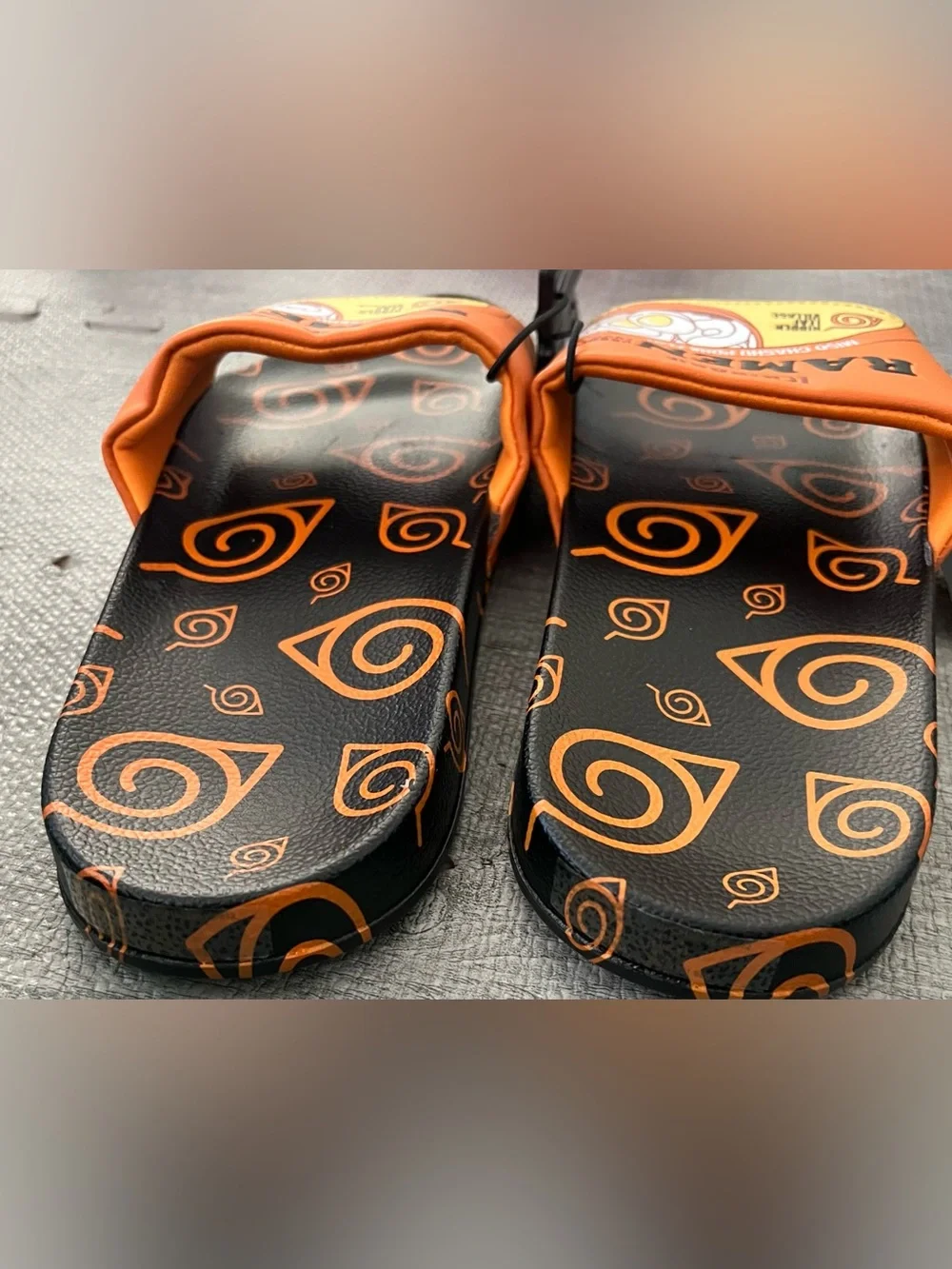Naruto Ichiraku Ramen Men's Slide Sandals Black Orange Yellow Logo Slip-On